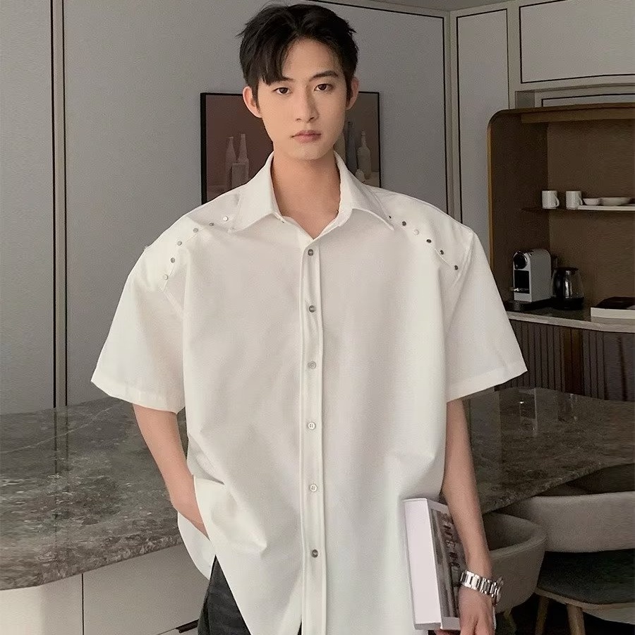 Áo Sơ Mi Tay Ngắn Dáng Rộng Có Đệm Vai Phong Cách Hàn Quốc Thời Trang Mùa Hè Hàng Mới Dành Cho Bạn Sơ Mi Nam Đẹp Mi TrơN Nam
