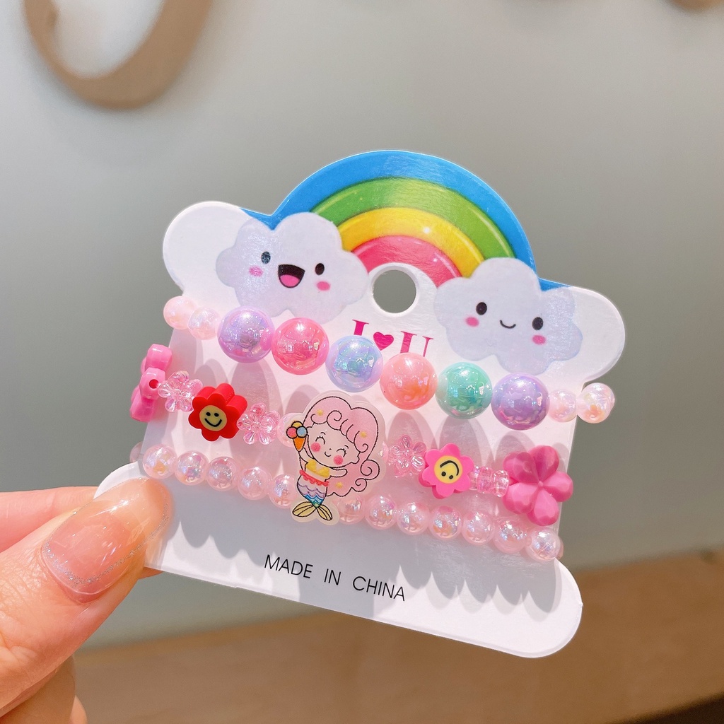 Bộ 3 Vòng Tay Hạt Acrylic Xỏ Hình Trái Cây Hoạt Hình Dễ Thương Cho Bé Gái