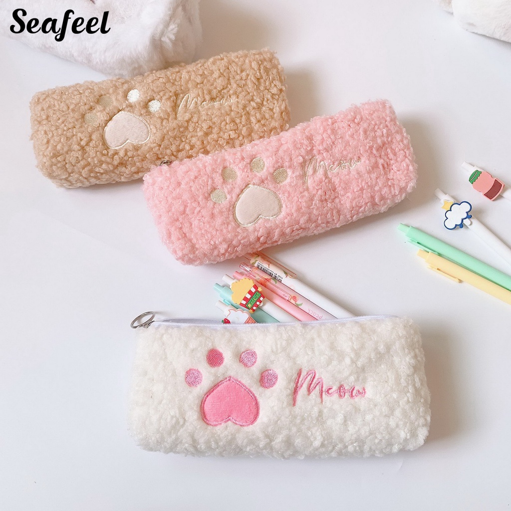 Túi Đựng Bút Chì Thêu Hình Bàn Chân Mèo Dễ Thương