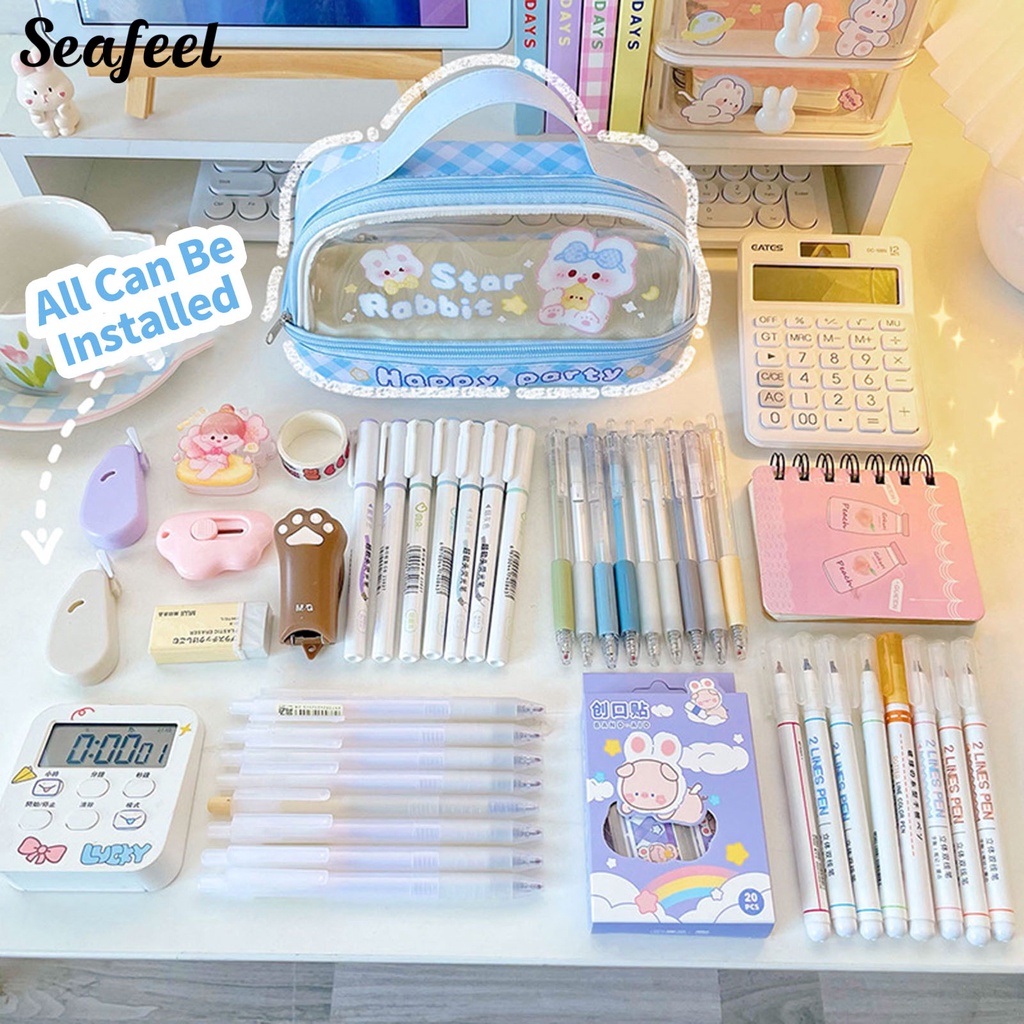 Túi Đựng Bút Bằng Da Sức Chứa Lớn Họa Tiết Hoạt Hình Có Thể Nhìn Thấy