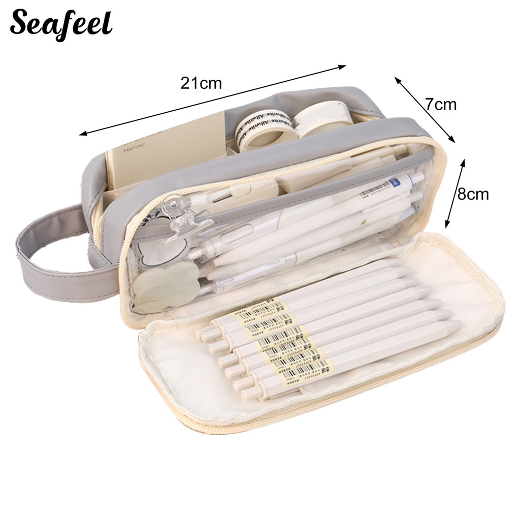 Túi Đựng Bút Bằng PVC Trong Suốt Hai Lớp Khóa Kéo Tiện Dụng