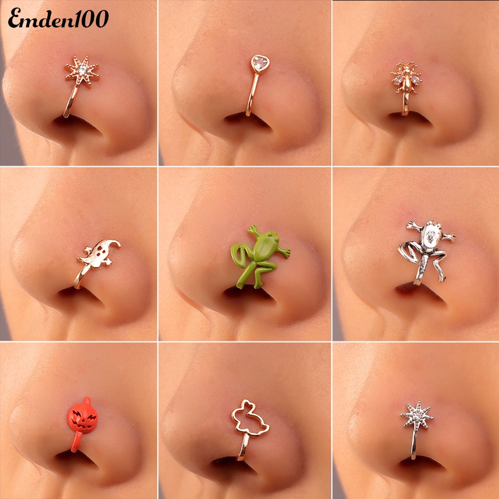 Khuyên Mũi Giả Hình Chữ U Họa Tiết Ếch Hoạt Hình Sáng Bóng Đính Đá Zircon Cho Tiệc Tùng