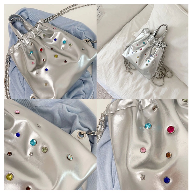 CHIC JOY Ba Lô Dây Rút Đính Đá Nhiều Màu Sắc Phong Cách Hàn Quốc Cho Nữ Sinh