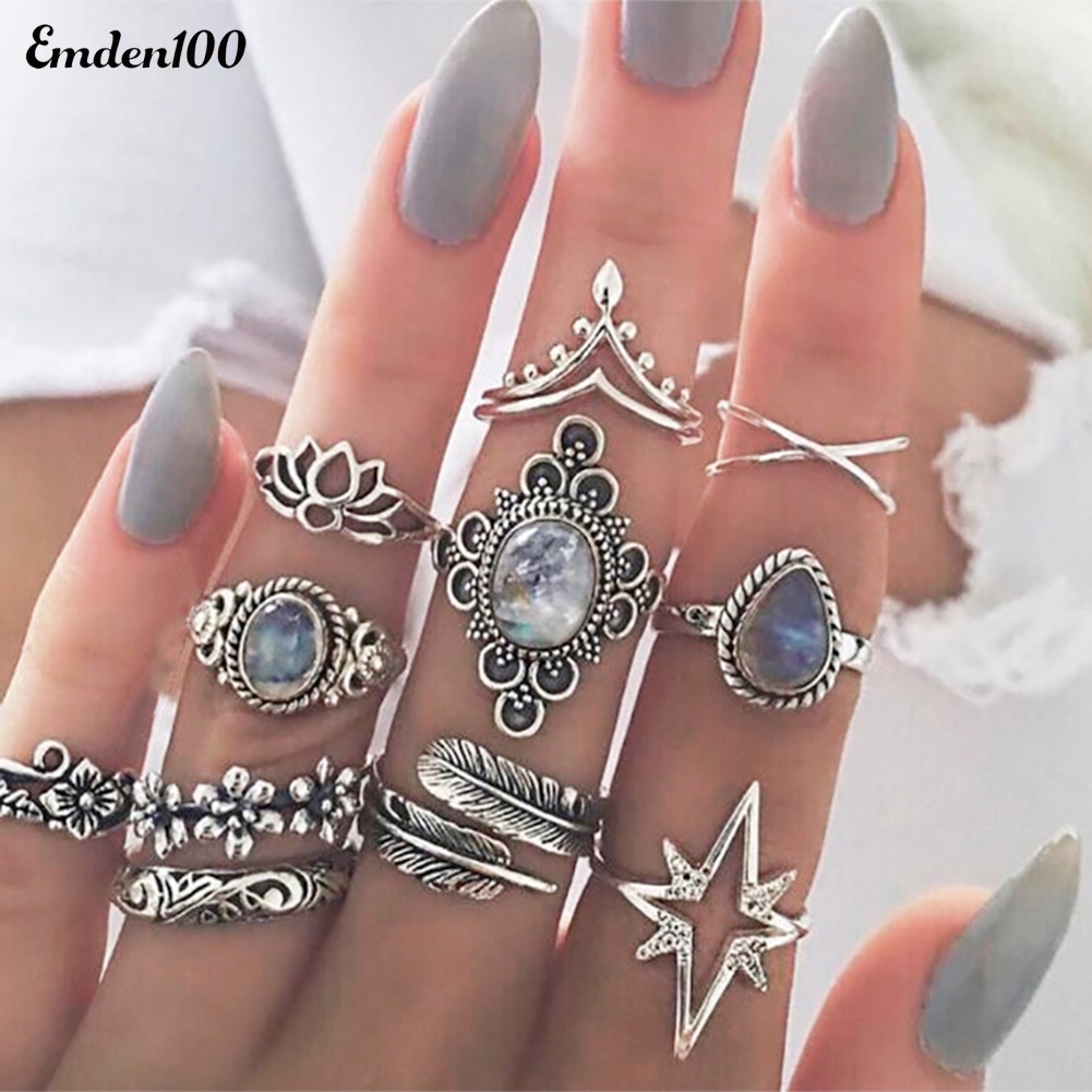 Bộ 11 Nhẫn Đeo Đốt Tay Phong Cách Retro Xinh Xắn