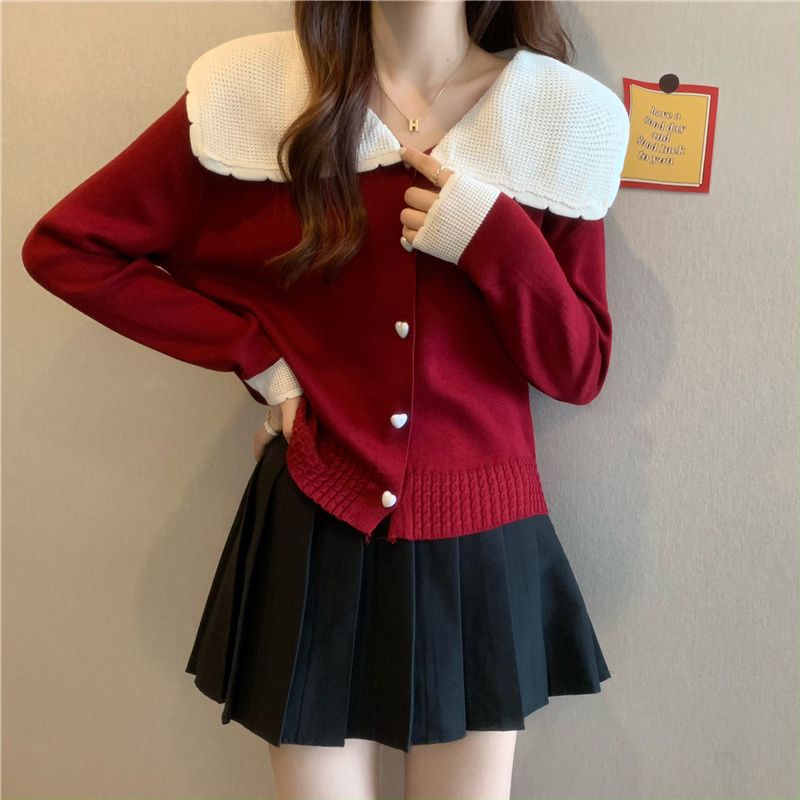 Áo Khoác Cardigan Dệt Kim Cổ Búp Bê Thiết Kế Mới Thời Trang Dành Cho Nữ