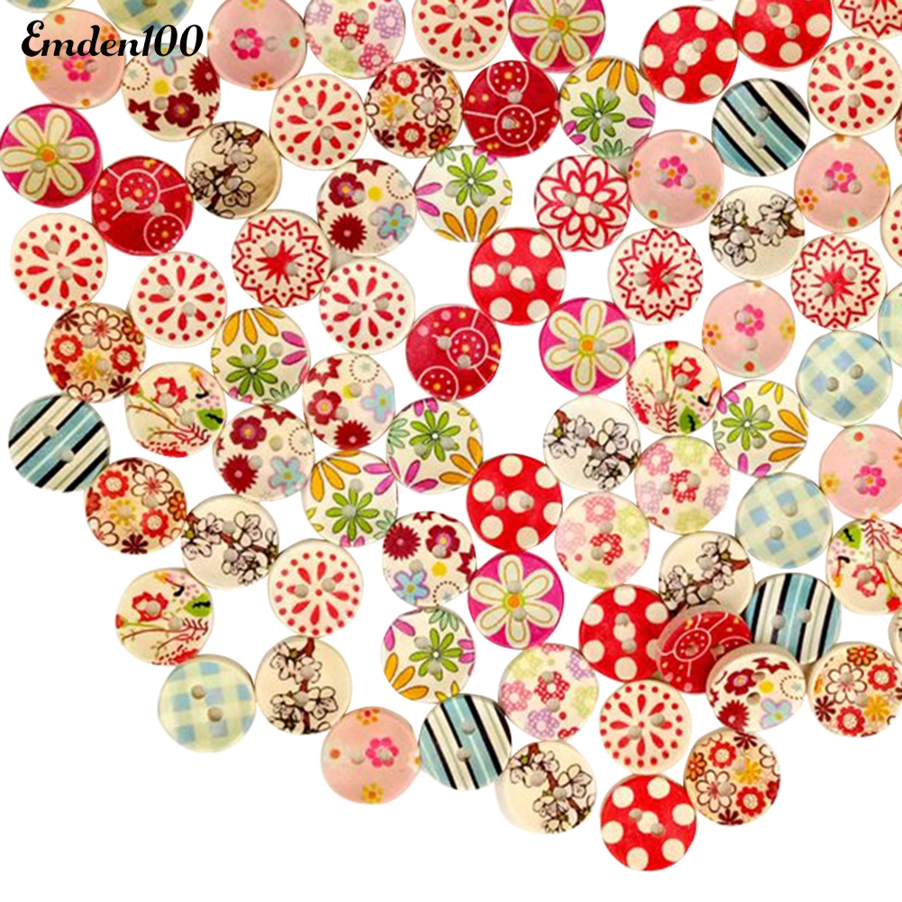 Nút Gỗ 2 Lỗ 15mm Hình Bông Hoa Chấm Bi Dễ Thương