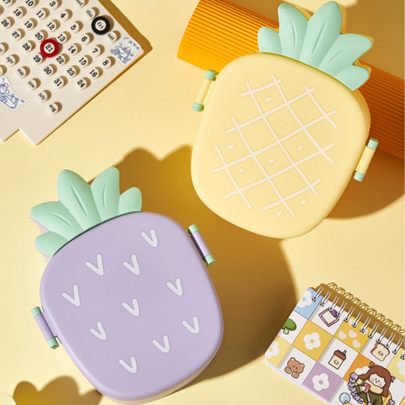 Hộp Đựng Cơm Trưa Dim Sum Trái Cây Dim Sum Chia Ngăn Hình Quả Dứa Dễ Thương Nhỏ Gọn Dành Cho Học Sinh Trẻ Em