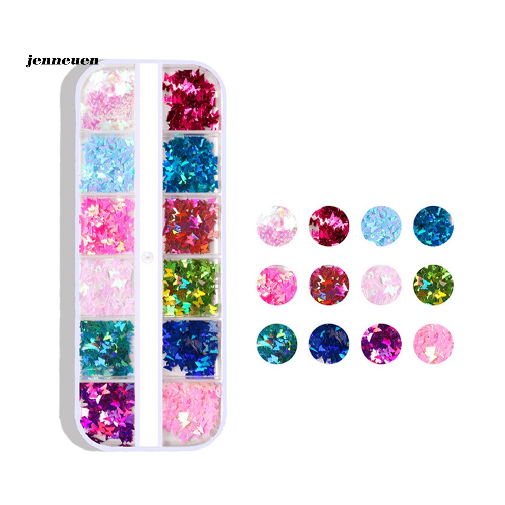 Set 12 Hộp Nhãn Dán Móng Tay Hình Bướm Phối Kim Sa Lấp Lánh DIY