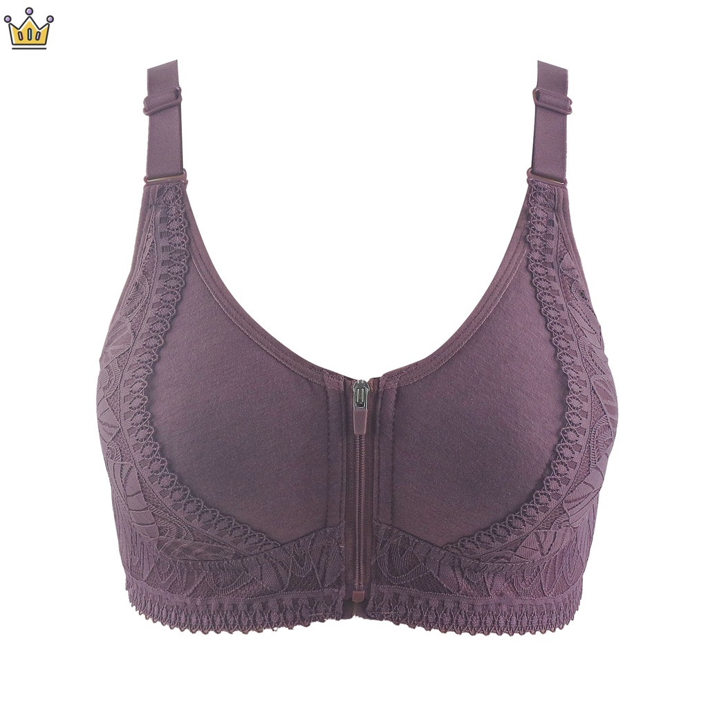 Áo Ngực Cotton Mềm Mại Phối Ren Có Khóa Kéo Phía Trước Có Thể Điều Chỉnh Cho Phụ Nữ Trung Niên JP5