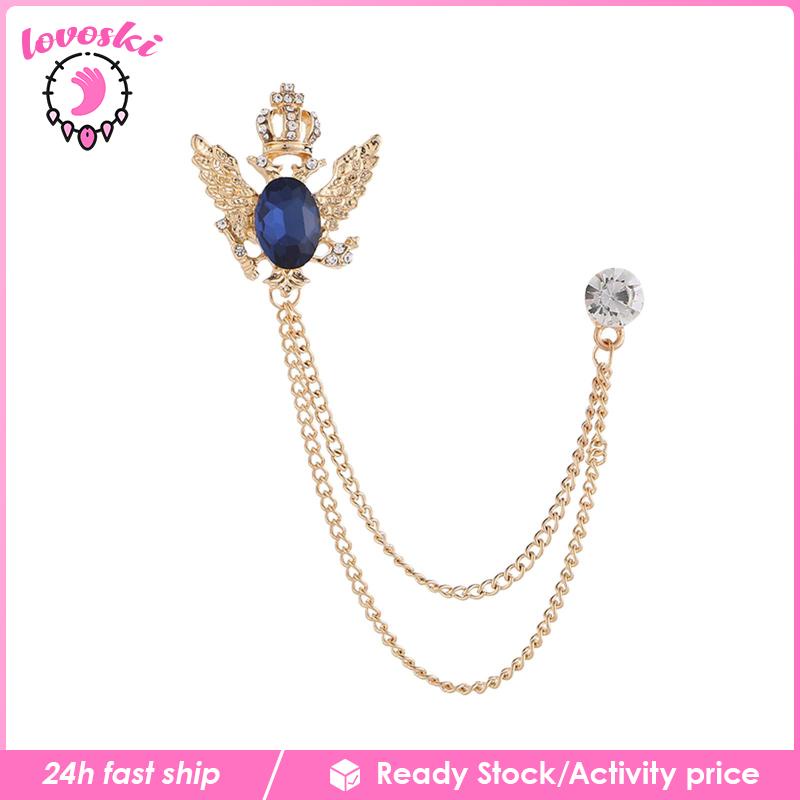 Ghim Cài Áo Hình Vương Miện Đính Đá Phối Dây Xích Tua Rua Trang Trí Đa Ứng Dụng Cho Nam