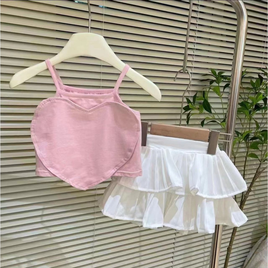 Áo Hai Dây Màu Trơn Bằng Vải Cotton Dễ Thương Phong Cách Hàn Quốc Cho Bé Gái