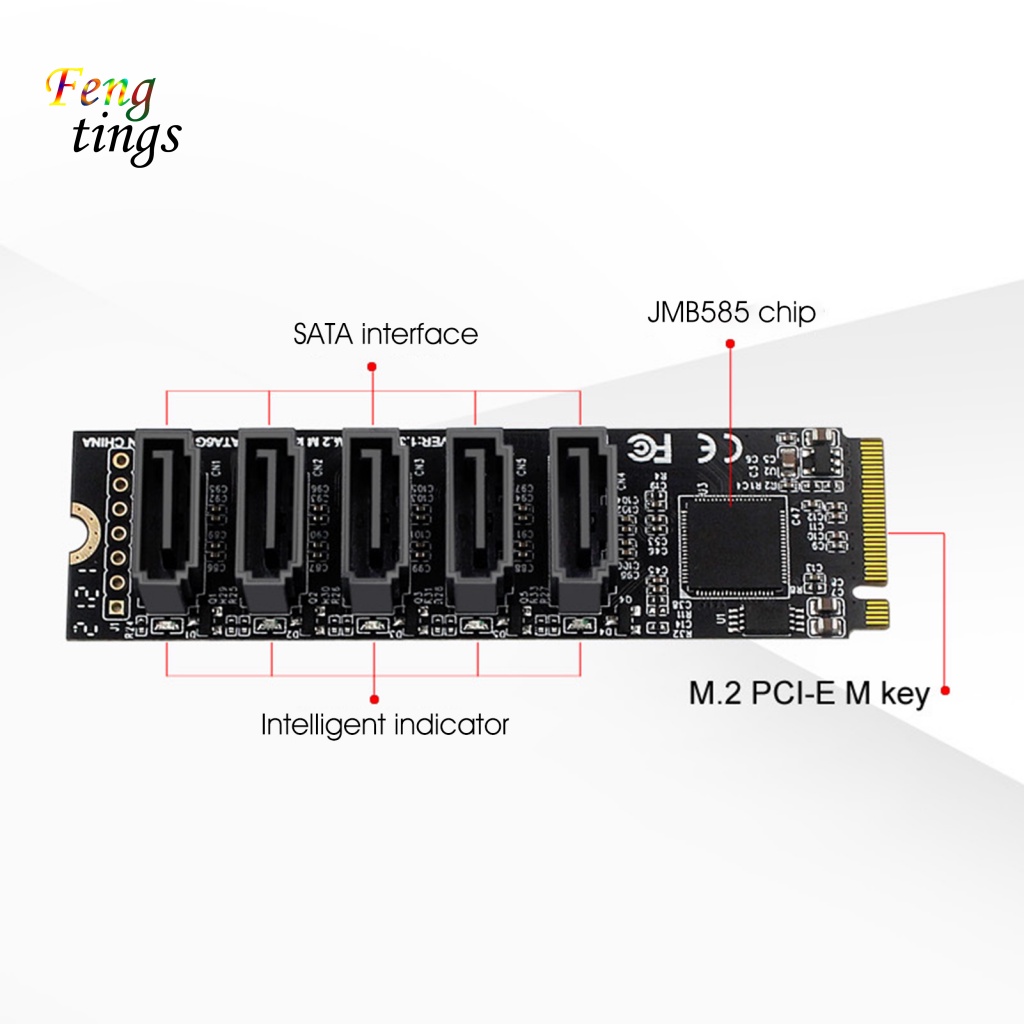 Thẻ Mở Rộng Ổ Đĩa Cứng PH56 5 Cổng JMB585 M2 PCIE Sang SATA 6G SSD SATA Cho Windows