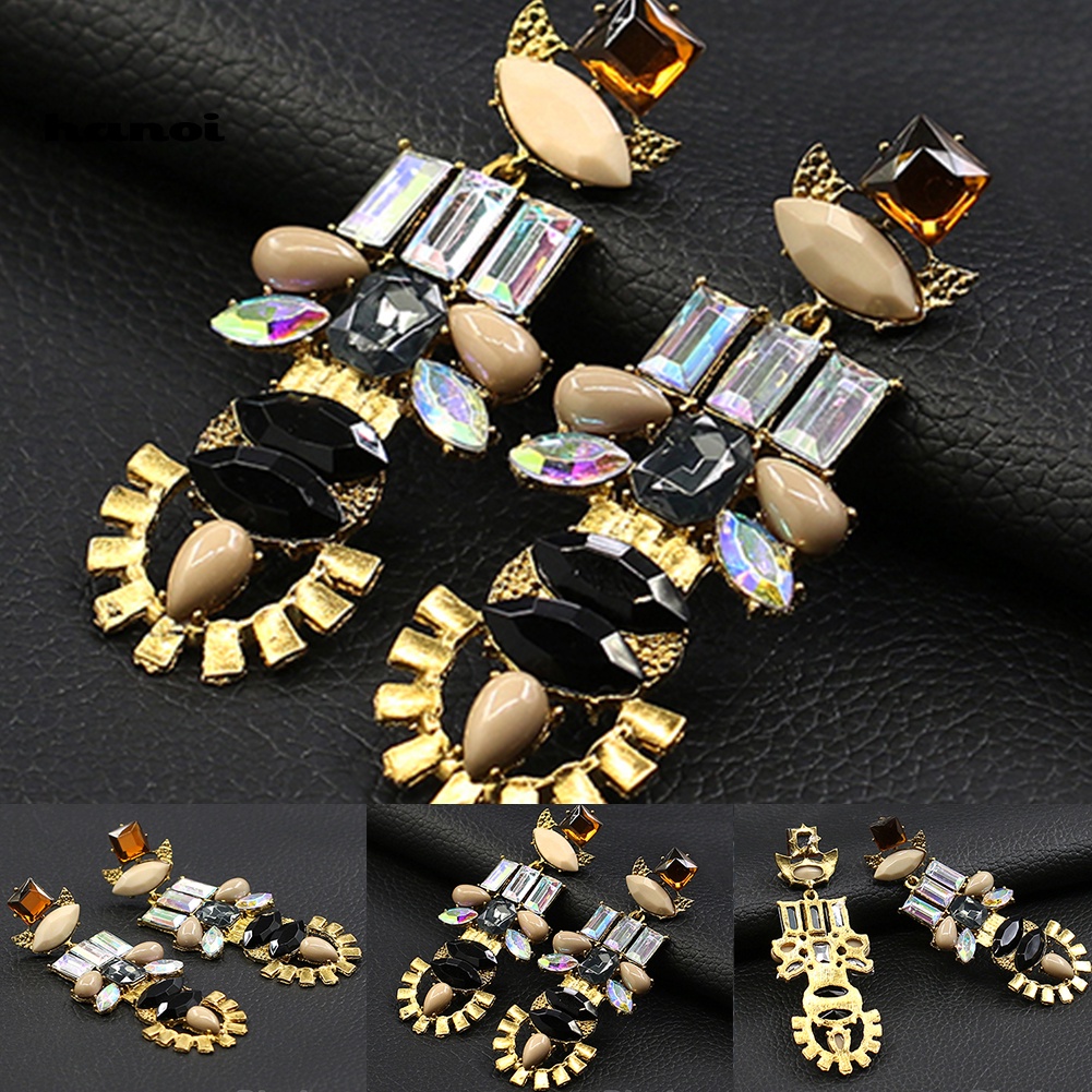 Đôi Khuyên Tai Dài Đính Đá Phong Cách Retro Thời Trang Cho Nữ