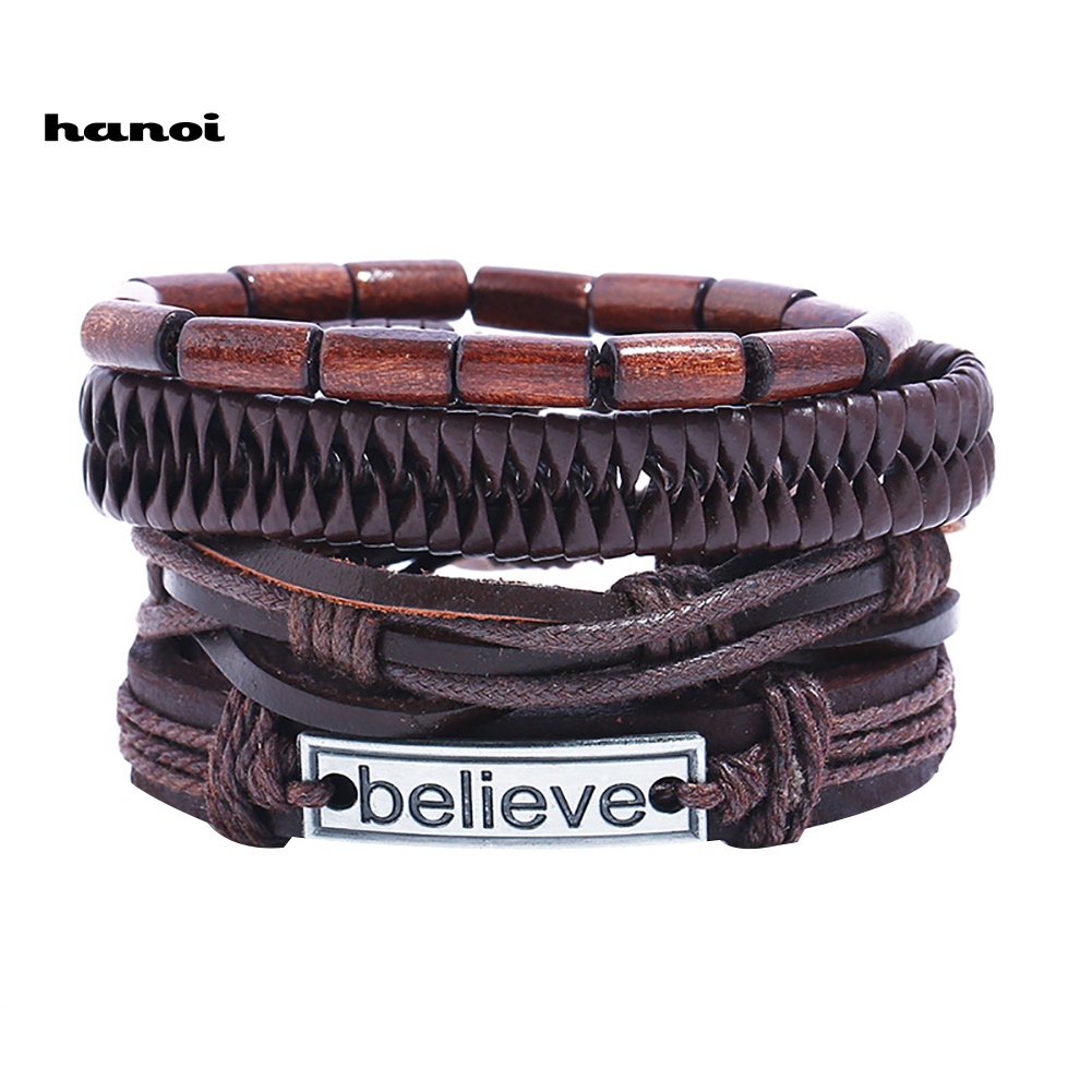Set 4 Vòng Tay Bện Dây Giả Da Nhiều Lớp Thời Trang Cho Nam