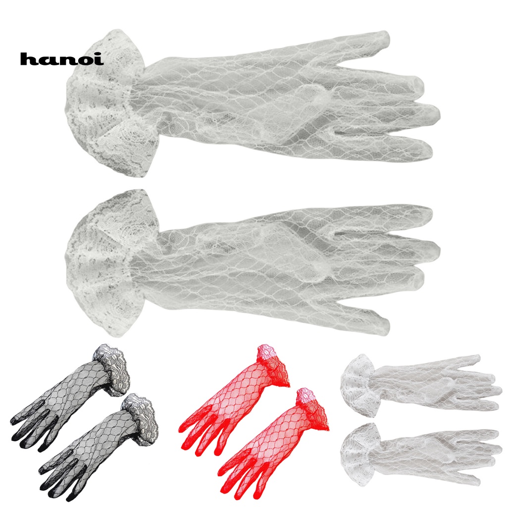 1 Đôi Găng Tay Phối Ren Xuyên Thấu Màu Sắc Thanh Lịch Dành Cho Cô Dâu
