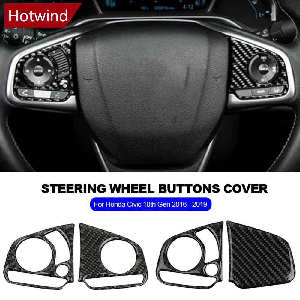 Set 2 Viền Trang Trí Vô Lăng Xe Hơi Bằng Sợi Carbon Cho Honda Civic 10th Gen 2016-2019 G2I2