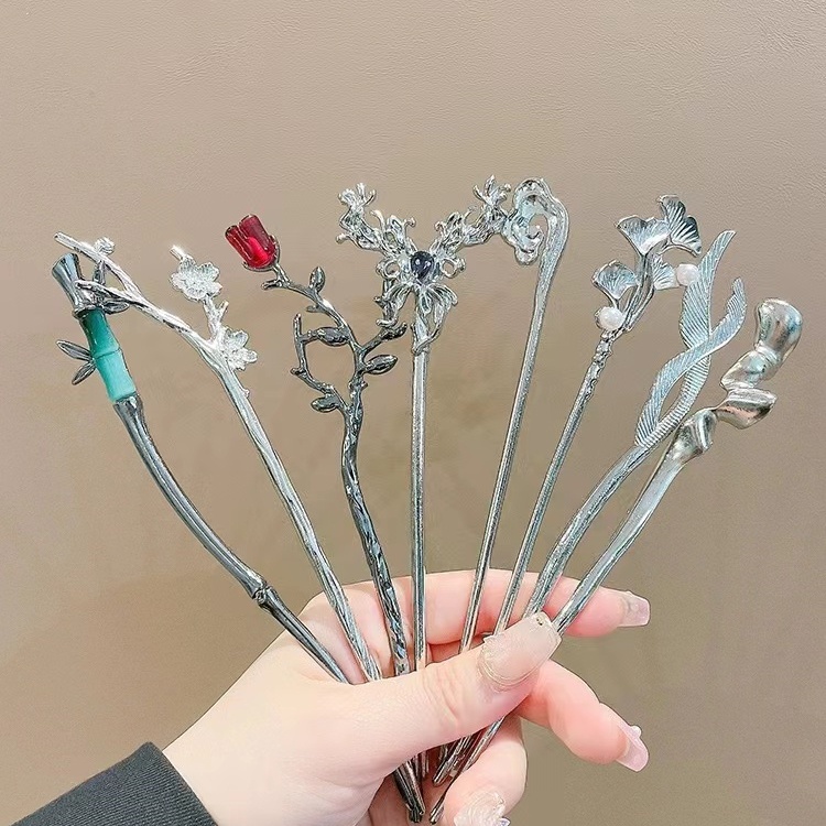 Trâm Cài Tóc Kim Loại Màu Bạc Đơn Giản Cho Nữ