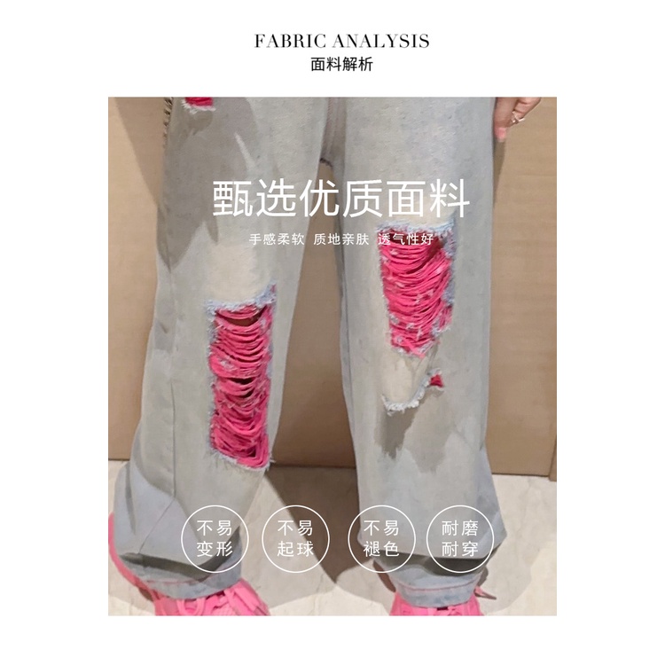 Quần Denim Ống Rộng Rách Phong Cách Châu Âu Mùa Hè 2023 Cho Bé Gái