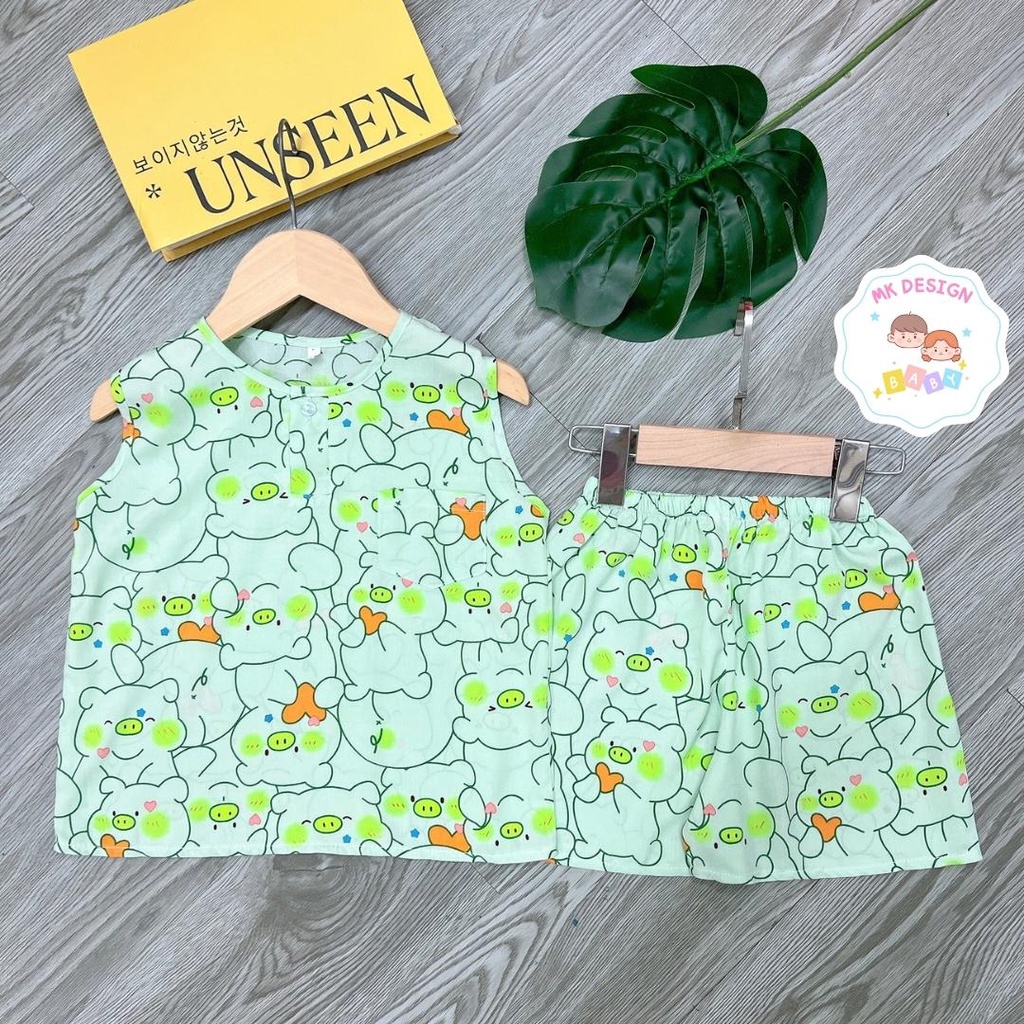 Bộ lanh bé trai sát nách, đồ bộ bé trai vải tole loại 1 size 7-35kg