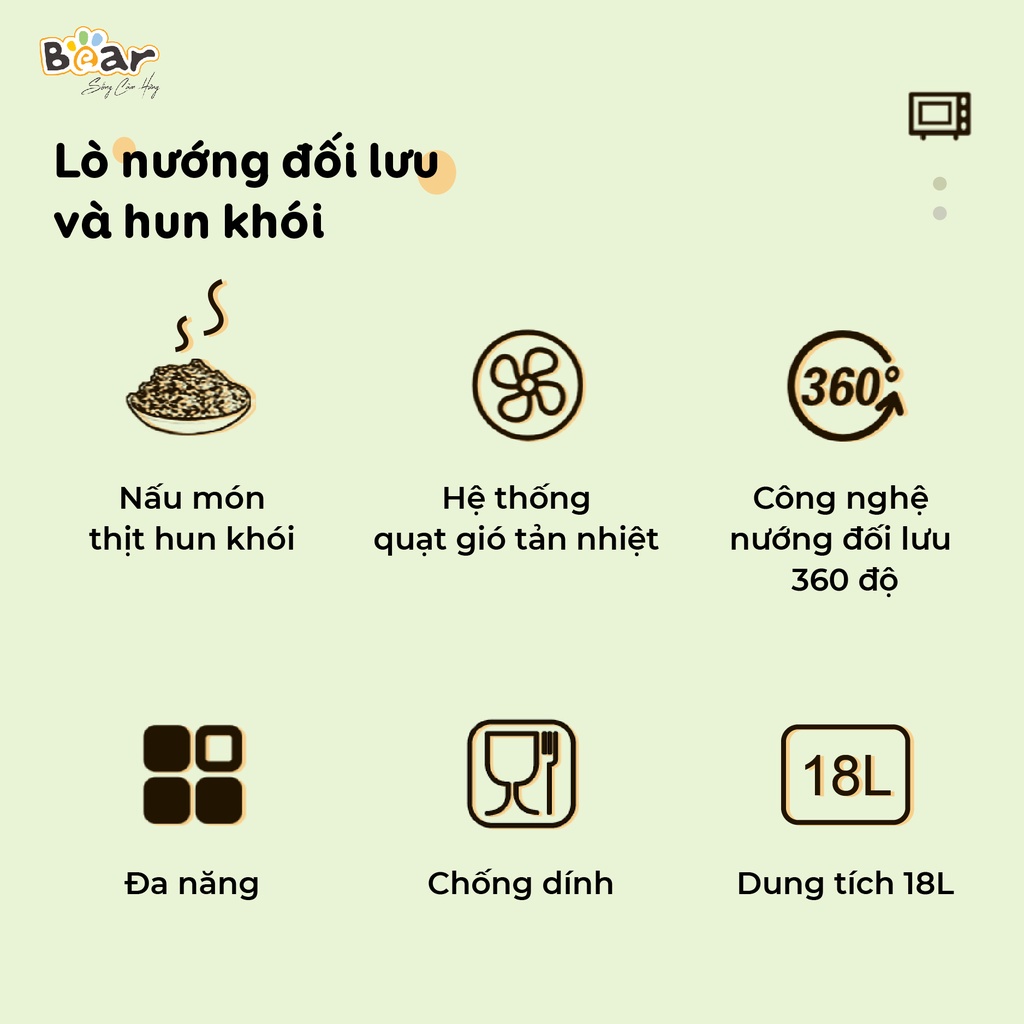 Lò Nướng Và Hấp Bear Dung Tích 18L Thiết Kế Nhỏ Gọn Đa Năng - DKX-C20R5 - Hàng Chính Hãng