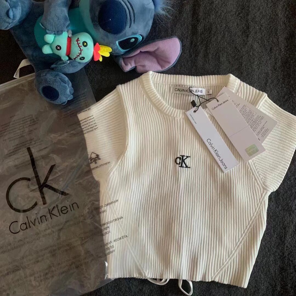 Áo Tank Top Dệt Kim Tay Ngắn Hở Lưng Chính Hãng 100% Cavlin Klein