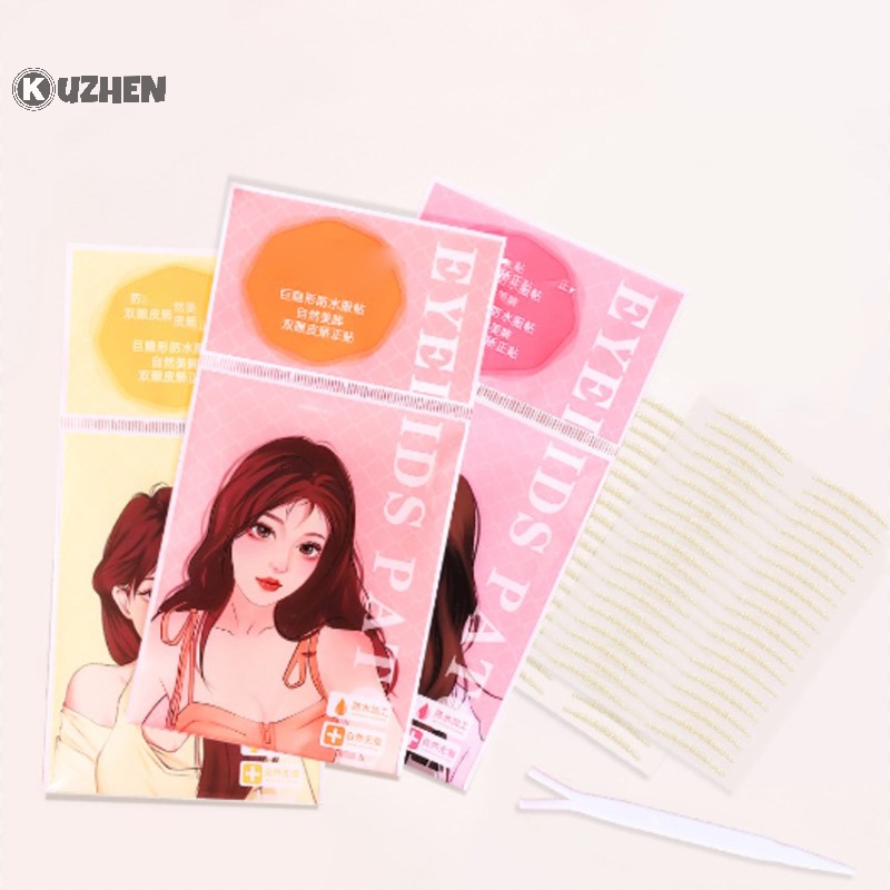 Kuzhen Set 200 Miếng Dán Tạo Mắt Hai Mí Tự Dính Vô Hình Màu Be Trong Suốt Kẻ Sọc