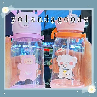 Bình đựng nước phối mô hình gạc hươu tích hợp ống hút dễ thương 600ml