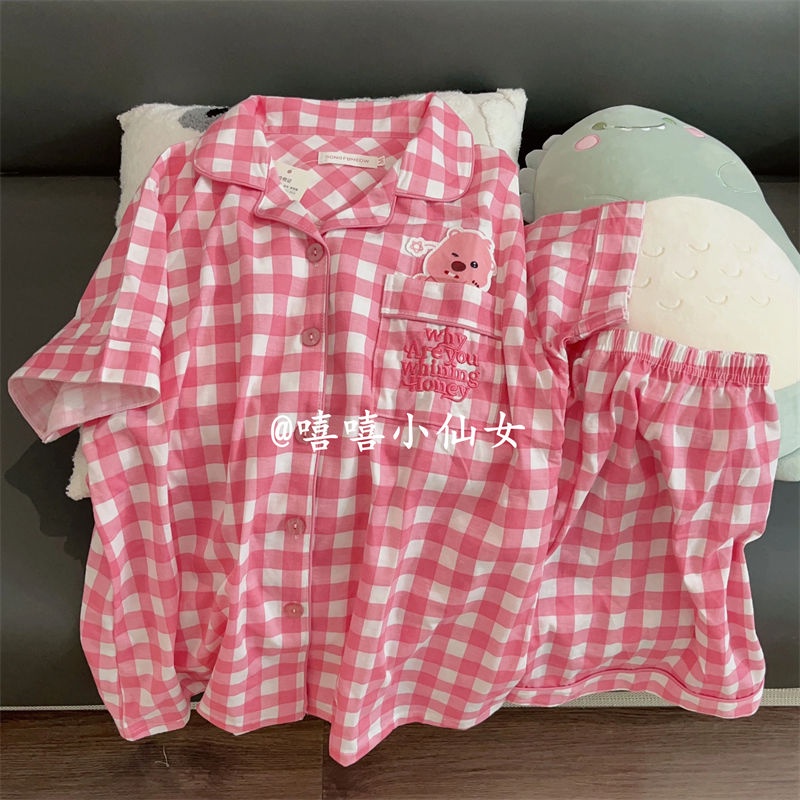 Bộ đồ ngủ FDS họa tiết sọc caro dễ thương thời trang mùa hè cho nữ