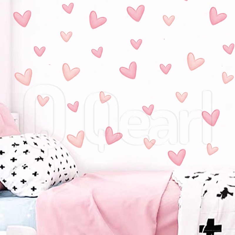 Bộ 6 Miếng Dán Tường Tự Dính Chống Thấm Nước Họa Tiết Trái Tim Màu Hồng Dễ Thương Trang Trí Phòng Ngủ Cho Bé Gái