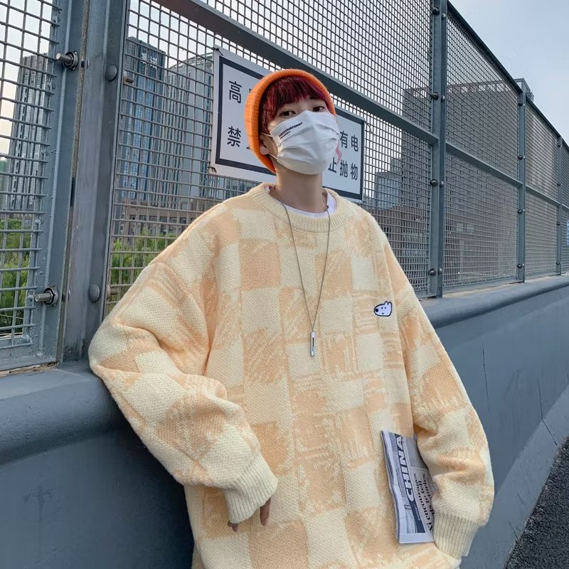 Áo Sweater Dệt Kim Dáng Rộng Thêu Họa Tiết Hoạt Hình Kiểu Nhật Bản Thời Trang Thu Đông Cho Nam