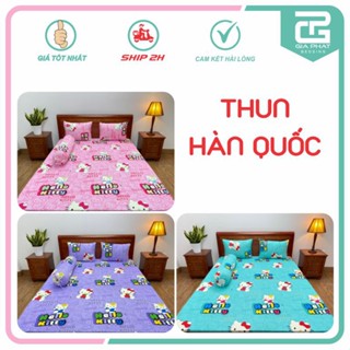 Bộ ga giường, Drap nệm Thun Lạnh Hàn Quốc 4 món họa tiết Helo Kitty (1 ga bọc + 2 vỏ gối nằm + 1 vỏ gối ôm)