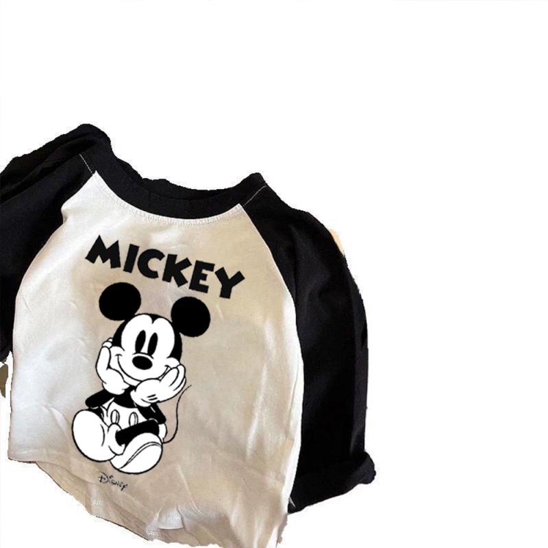 Áo phông cotton xịn  bông tinh khiết áo dài tay bé gái áo sơ mi hoạt hình in dài raglan tay áo trẻ em mặc