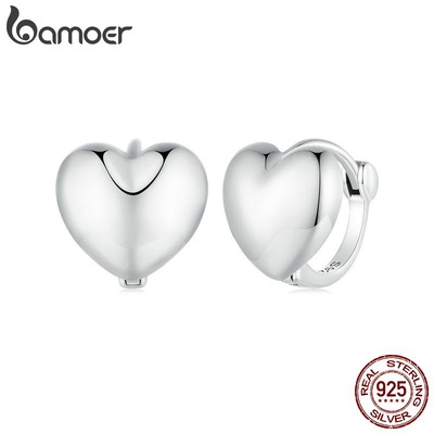 Bamoer Bông Tai Bạc 925 Hình Trái Tim Đơn Giản