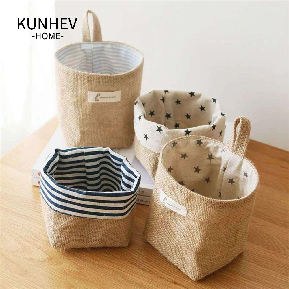 KUNHEV Giỏ Đựng Đồ Dùng / Mỹ Phẩm Bằng Vải Lanh Có Móc Treo Tiện Dụng
