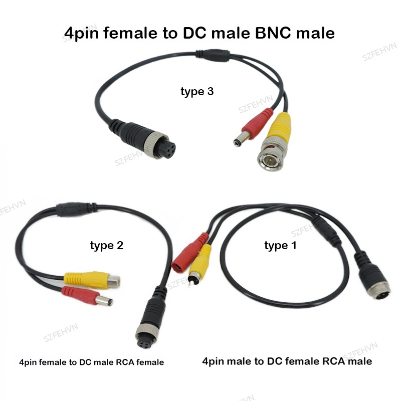 1 Dây Cáp Nối Mở Rộng M12 4Pin MALE Sang BNC DC RCA FEMALE Cho CCTV Camera An Ninh