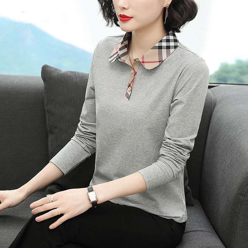 Áo Thun polo Tay Dài / Màu Trơn Dáng Rộng Thời Trang Mùa Thu Cho Nữ