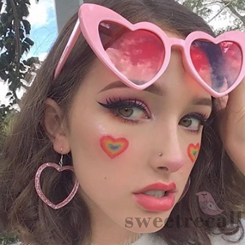 Swe-barbie màu hồng cổ điển mắt mèo mod phong cách tình yêu kính râm hình trái tim cho nữ