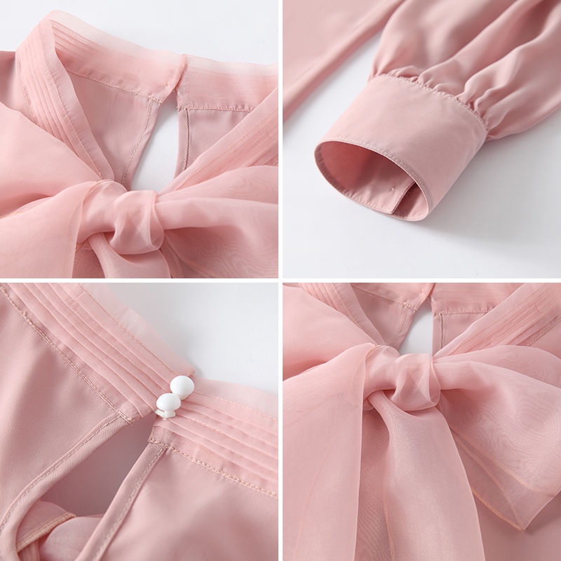 Áo Sơ Mi Tay Dài Vải organza Thắt Nơ Phong Cách Hàn Quốc Thời Trang Xuân Thu Hàng Mới 2023 Dành Cho Bạn Nữ