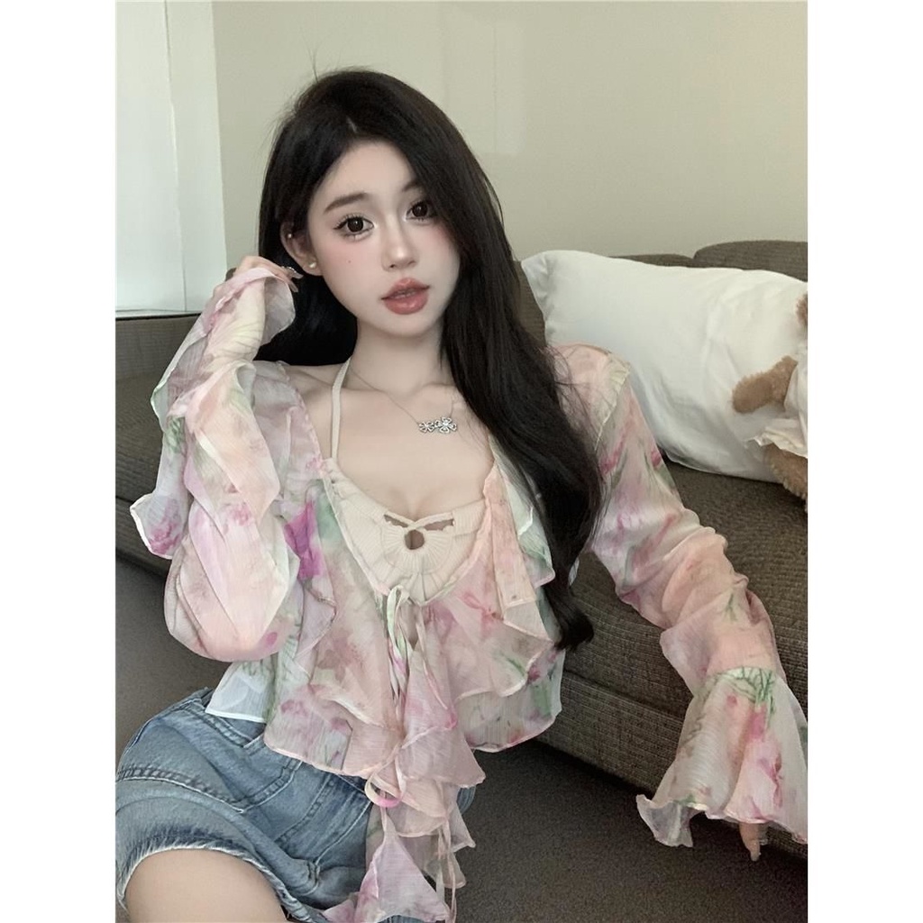 Áo Kiểu Vải Voan Trễ Vai Phối Bèo Thời Trang Mùa Hè Hàng Mới Dành Cho Bạn Nữ