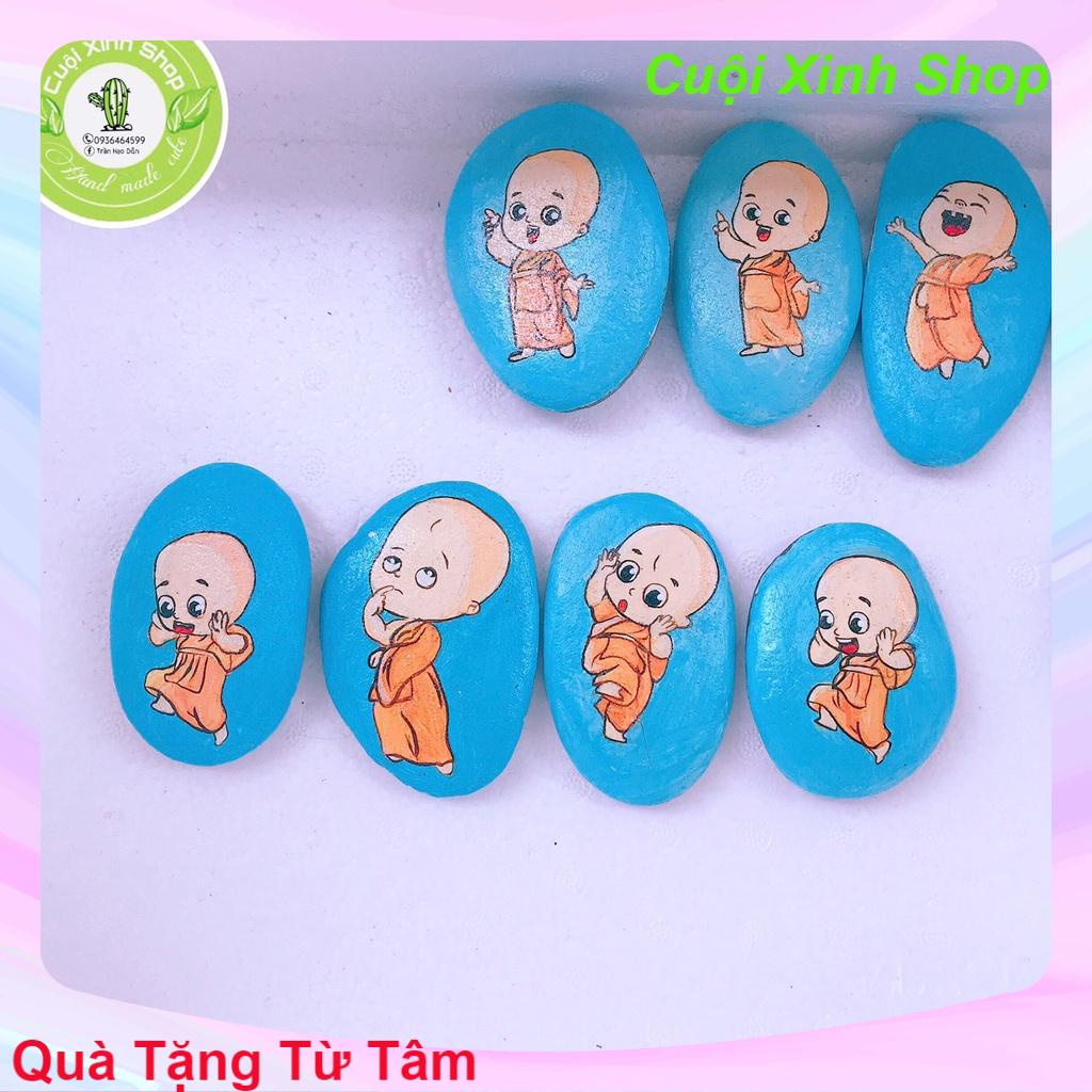Tranh đá cuội mini hình chú tiểu an nhiên quà tặng ý nghĩa