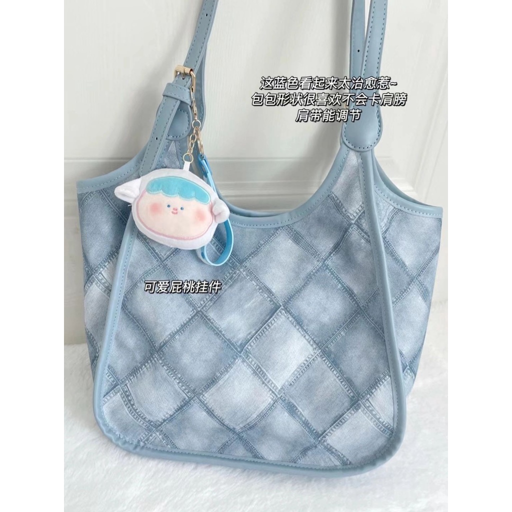 Túi Xách Denim Cỡ Lớn 30X35 Phối Màu Tương Phản Phong Cách Nhật Hàn Cho Nữ