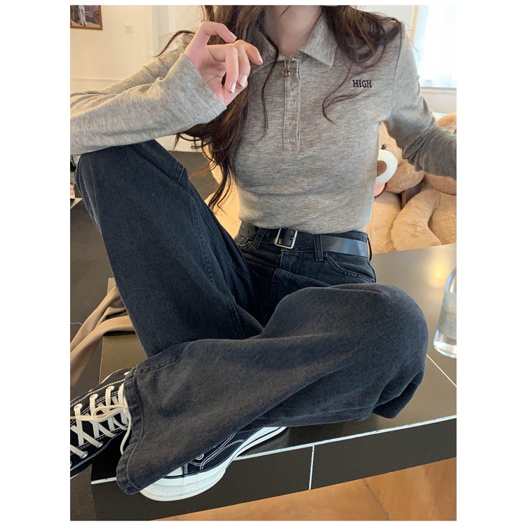 SUXI Áo polo Tay Dài Màu Sắc Thời Trang Mùa Thu