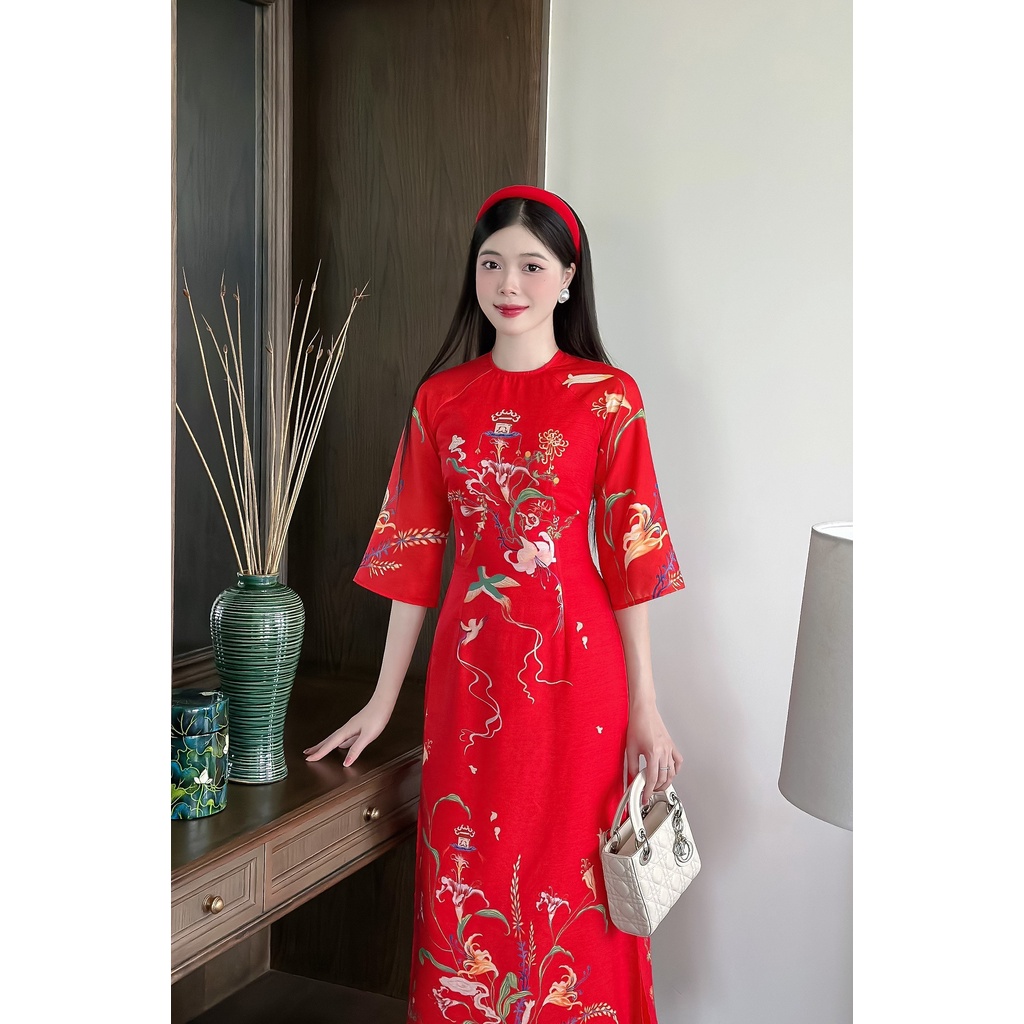 Áo dài cách tân chất liệu tơ óng in họa tiết cao cấp-  Xưởng Áo Dài Cách Tân - AD64