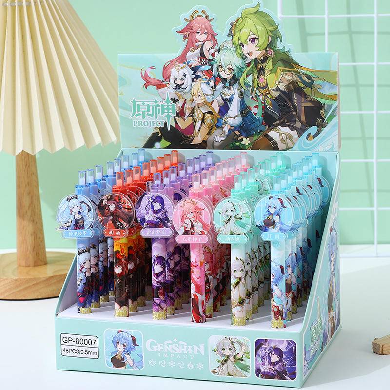 6 cái / bộ trò chơi hoạt hình acrylic genshin impact hu tao raiden shogun ganyu kamisato ayaka yae miko nahida gel pen 0.5mm black signature pen kids stationery gift