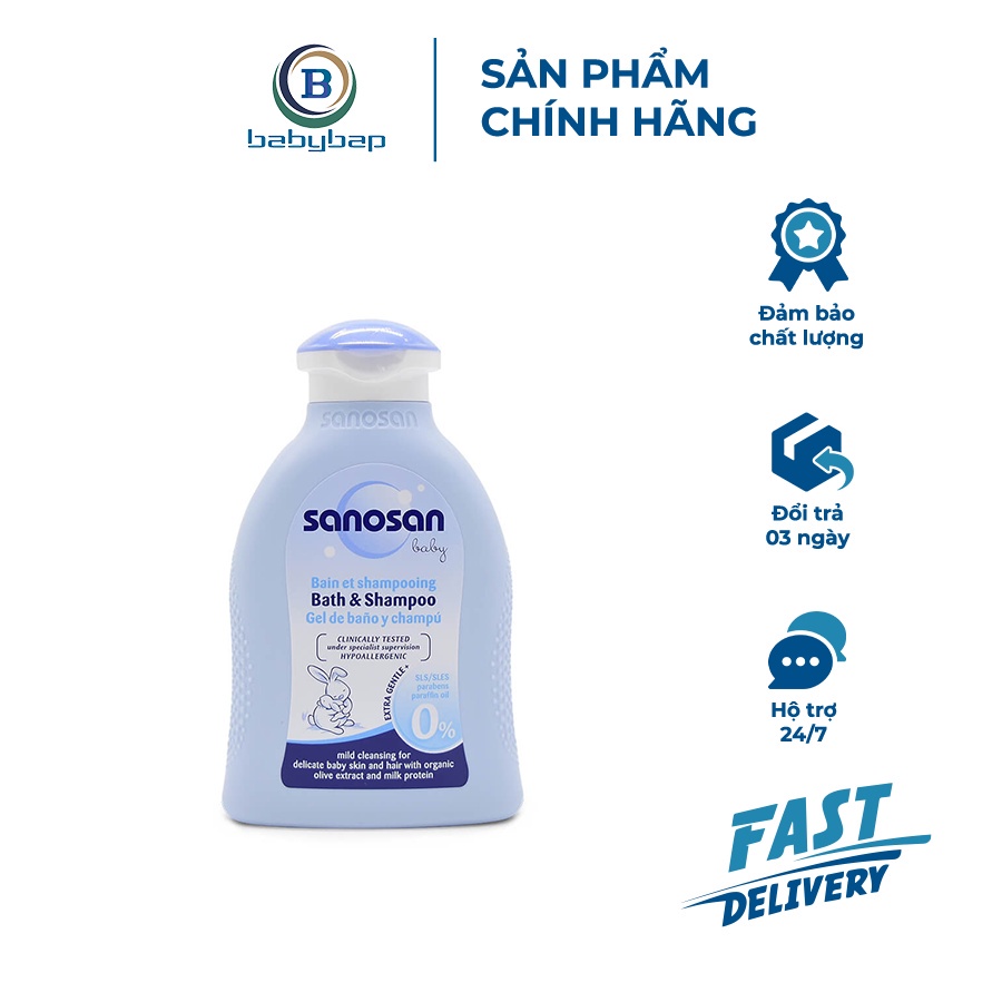 Sữa Tắm Gội Dịu Nhẹ Sanosan Chiết Xuất Olive Hữu Cơ Làm Sạch Và Dưỡng Ẩm Cho Da, Tóc