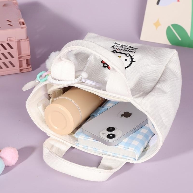 Dễ Thương Túi Đeo Chéo canvas Màu Trơn In Hình hello kitty Đáng Yêu