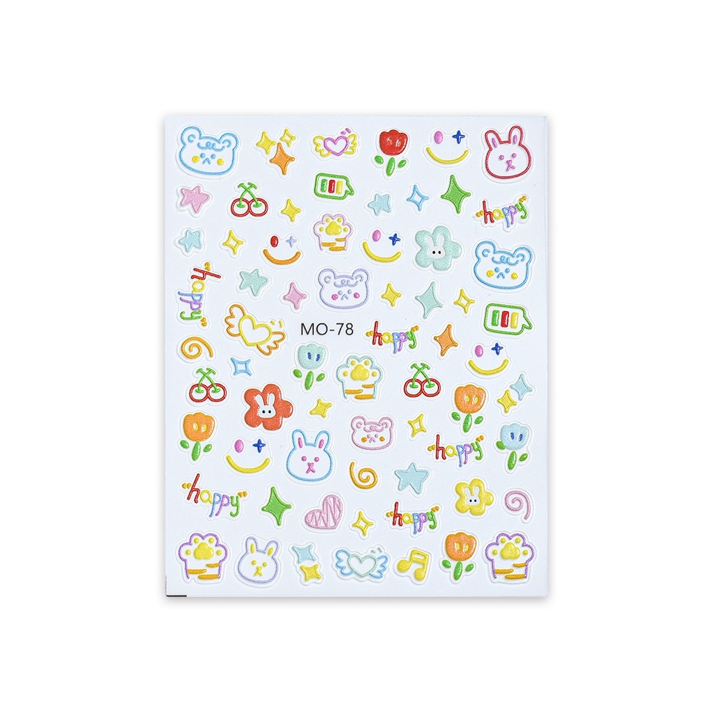 Miếng Dán Móng Tay Dập Nổi Họa Tiết Gấu Và Hoa Hoạt Hình graffiti Phong Cách Mùa Hè Mới