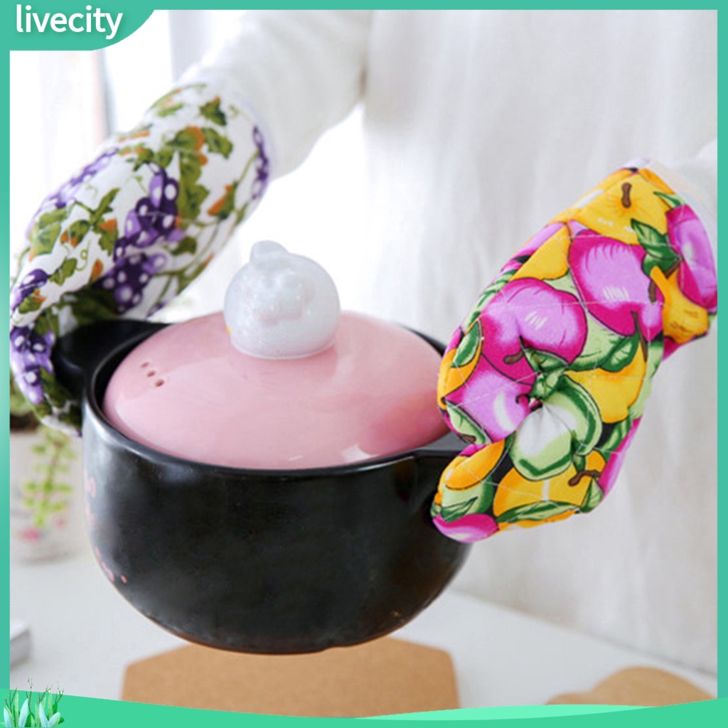 Lò nướng mitt fruit print cách nhiệt dày chống trượt treo găng tay lò vi sóng cho dã ngoại