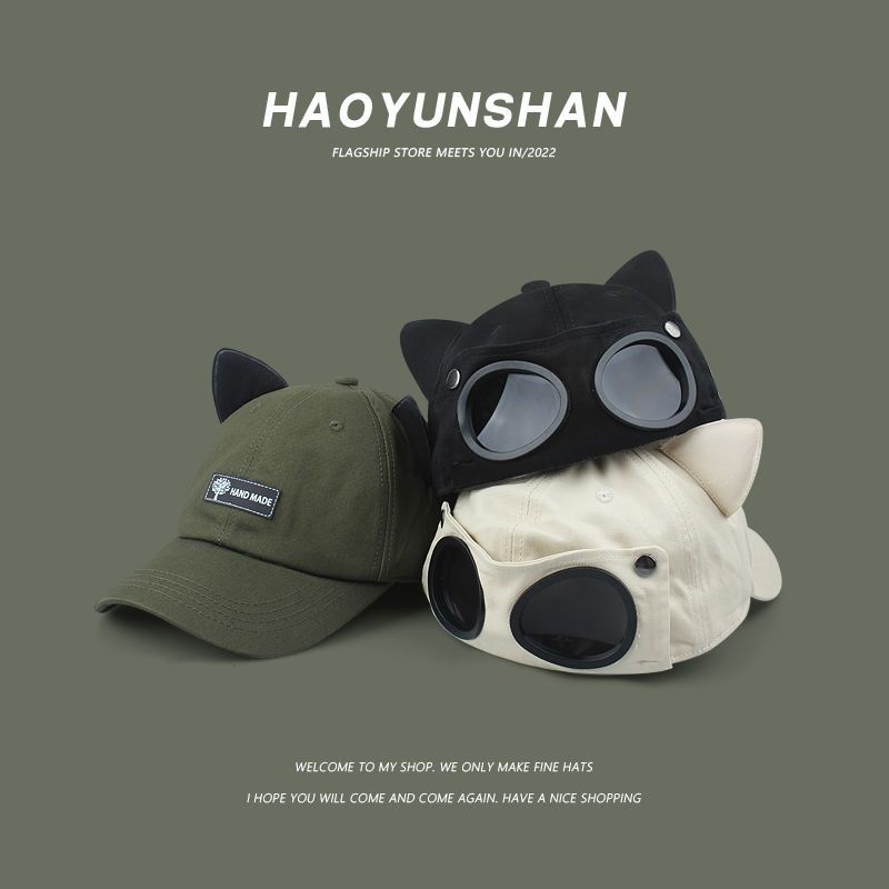 Mũ Lưỡi Trai Hình Tai Mèo Đeo Kính Mát Phong Cách Hip hop Hàn Quốc Dễ Thương