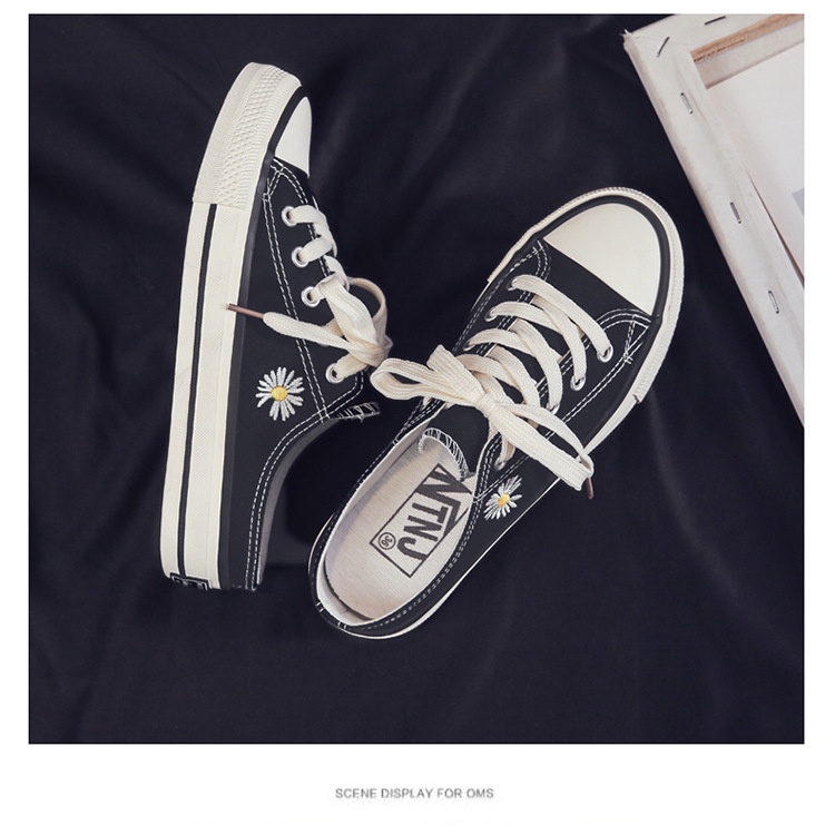 Giày Lười Vải Canvas Cổ Thấp Họa Tiết Hoa Cúc Nhỏ Thời Trang Mùa Hè Hàn Quốc Mới 2023